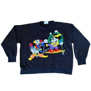 Vintage Disney Sunday Comics Mickey Mouse Donald Duck Ski Winter Sweatshirt
